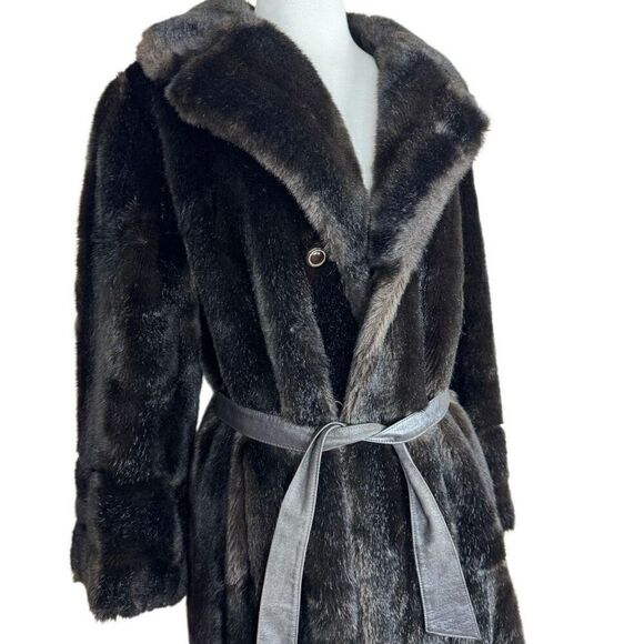 Vintage Jackets & Blazers - Vintage 70s Diamonte Faux Fur Coat Black Brown Mob Wife Size Medium Classic